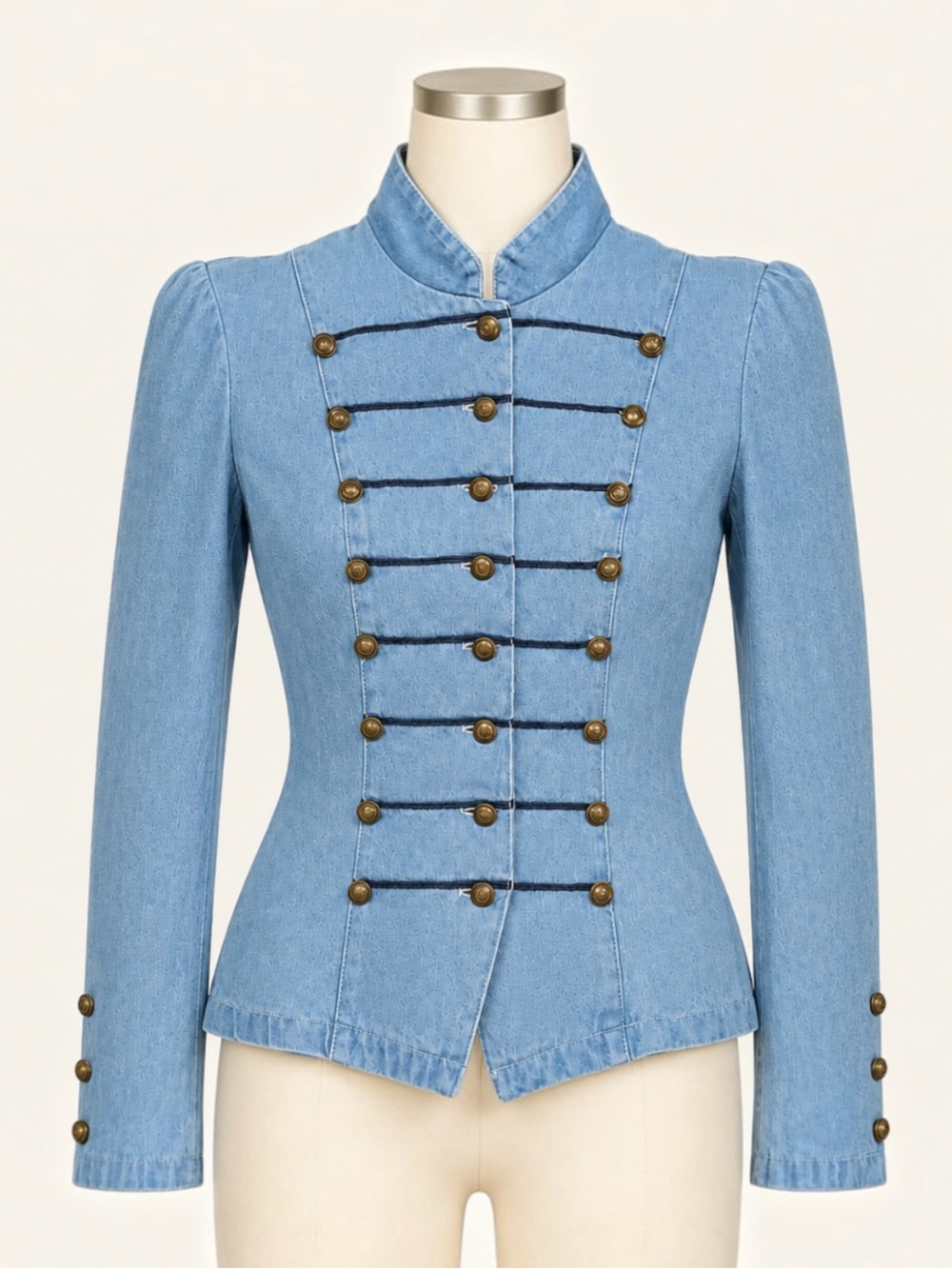 Vintage Y2K Denim Hussar Military Parade Jacket Basque Waist Whimsigoth S 4 6